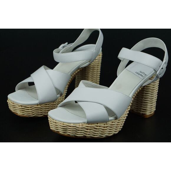 Jeffrey Campbell Amma Platform White Scandal SZ 9 Ankle Wicker Woven Cross strap - Picture 6 of 12